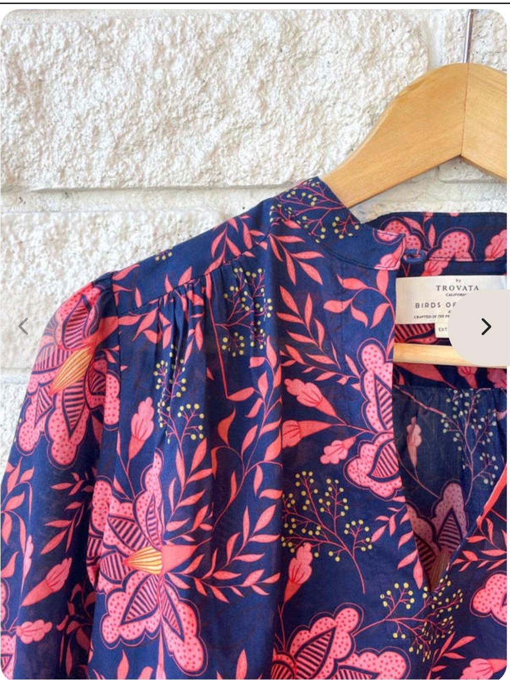 Trovata Birds of Paradis Bailey Geranium Navy Blouse with Pink Floral Print - Picture 4 of 4